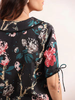 Black floral printed Cotton Printed Night Suit Set with Pajama - SanskrutiHomes