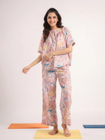 Women's Pure Cotton Pink Ethnic Motifs Print Night suits - SanskrutiHomes