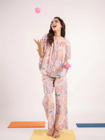 Women's Pure Cotton Pink Ethnic Motifs Print Night suits - SanskrutiHomes