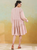 Pink Round Neck Solid Dress for Women - SanskrutiHomes