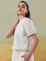 White Color Round Neck Pure Cotton Co-ords Set for Women - SanskrutiHomes