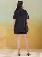 Black Shirt Collar Pure Cotton Co-ords Set for Women - SanskrutiHomes