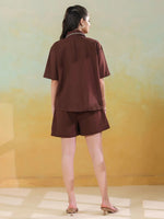 Brown V-Neck Pure Cotton Top Printed Co-ords Set for Women - SanskrutiHomes