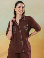 Brown Printed Cotton Co-ords Set for Women - SanskrutiHomes