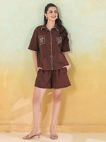 Brown Printed Cotton Co-ords Set for Women - SanskrutiHomes