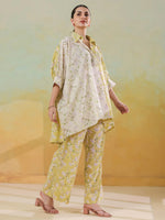 Lime Green Shirt Collar Pure Cotton Co-ords Set for Women - SanskrutiHomes