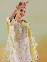 Lime Green Shirt Collar Pure Cotton Co-ords Set for Women - SanskrutiHomes