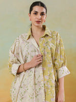 Lime Green Shirt Collar Pure Cotton Co-ords Set for Women - SanskrutiHomes