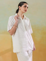White Color Shirt Collar Pure Cotton Co-ords Set for Women - SanskrutiHomes
