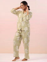Floral Printed Collar Neck Night Suit - SanskrutiHomes