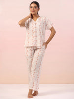 Pink Animal Print Cotton Night Suit - SanskrutiHomes