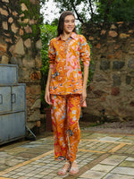 Orange Floral Printed Co-ords Set - SanskrutiHomes