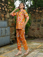 Orange Floral Printed Co-ords Set - SanskrutiHomes