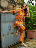 Orange Floral Printed Co-ords Set - SanskrutiHomes
