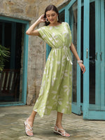 Green Cotton Printed Kaftan Night Dress - SanskrutiHomes