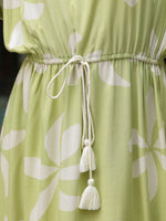 Green Cotton Printed Kaftan Night Dress - SanskrutiHomes