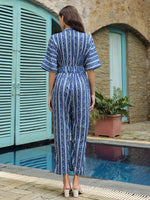 Blue Printed Cotton Jumpsuit for Women - SanskrutiHomes