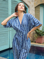 Blue Printed Cotton Jumpsuit for Women - SanskrutiHomes