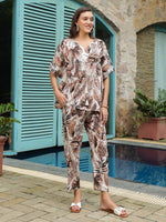 Brown Printed Kaftan Night Suit Set for Women - SanskrutiHomes