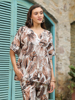 Brown Printed Kaftan Night Suit Set for Women - SanskrutiHomes