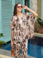 Brown Printed Kaftan Night Suit Set for Women - SanskrutiHomes