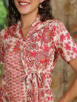 Red Flower Printed Night Suit Set - SanskrutiHomes