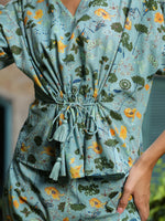 Green Floral Printed Cotton Night Suit Set - SanskrutiHomes