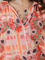 Red Linen Printed Shirt Collar Co-Ord Set for Women - SanskrutiHomes
