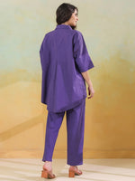 Purple Color Shirt Collar Pure Cotton Co-ords Set for Women - SanskrutiHomes