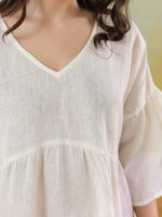 White Solid Cotton Linen Blend Dress for Women - SanskrutiHomes