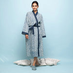 Triangle print indigo Cotton Hand printed kimono robe - SanskrutiHomes