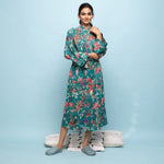 Green Cotton Hand printed kimono robe - SanskrutiHomes
