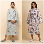 Set of 2 Cotton Hand printed kimono robe - SanskrutiHomes