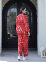 Carmine red Cotton Night Suit Set - SanskrutiHomes
