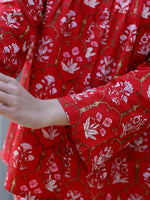 Carmine red Cotton Night Suit Set - SanskrutiHomes