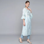 SKY BLUE MUSLIN WOMEN'S KURTA PAJAMA DUPATTA SET - SanskrutiHomes