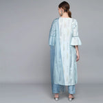 SKY BLUE MUSLIN WOMEN'S KURTA PAJAMA DUPATTA SET - SanskrutiHomes