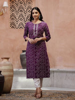 White Dot Printed Round Neck Kurta - SanskrutiHomes