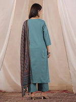 Women Cotton Flex Kurta Set With Chiffon Dupatta - SanskrutiHomes
