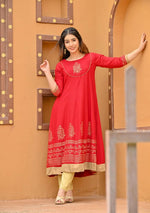 Women mahroon anarkali kurta - SanskrutiHomes