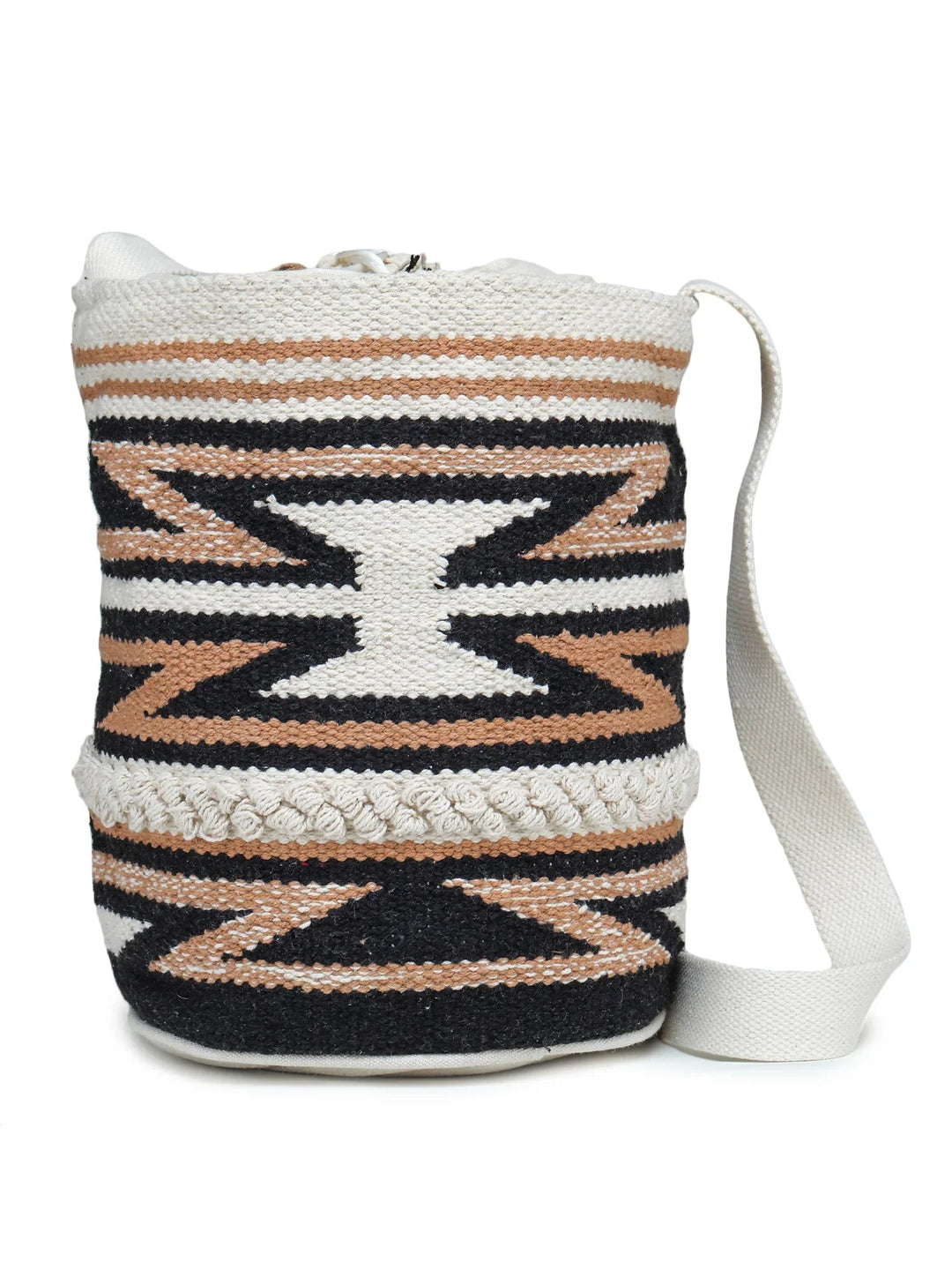 White Orange Tasseled Hand Woven Tote Bag - SanskrutiHomes 