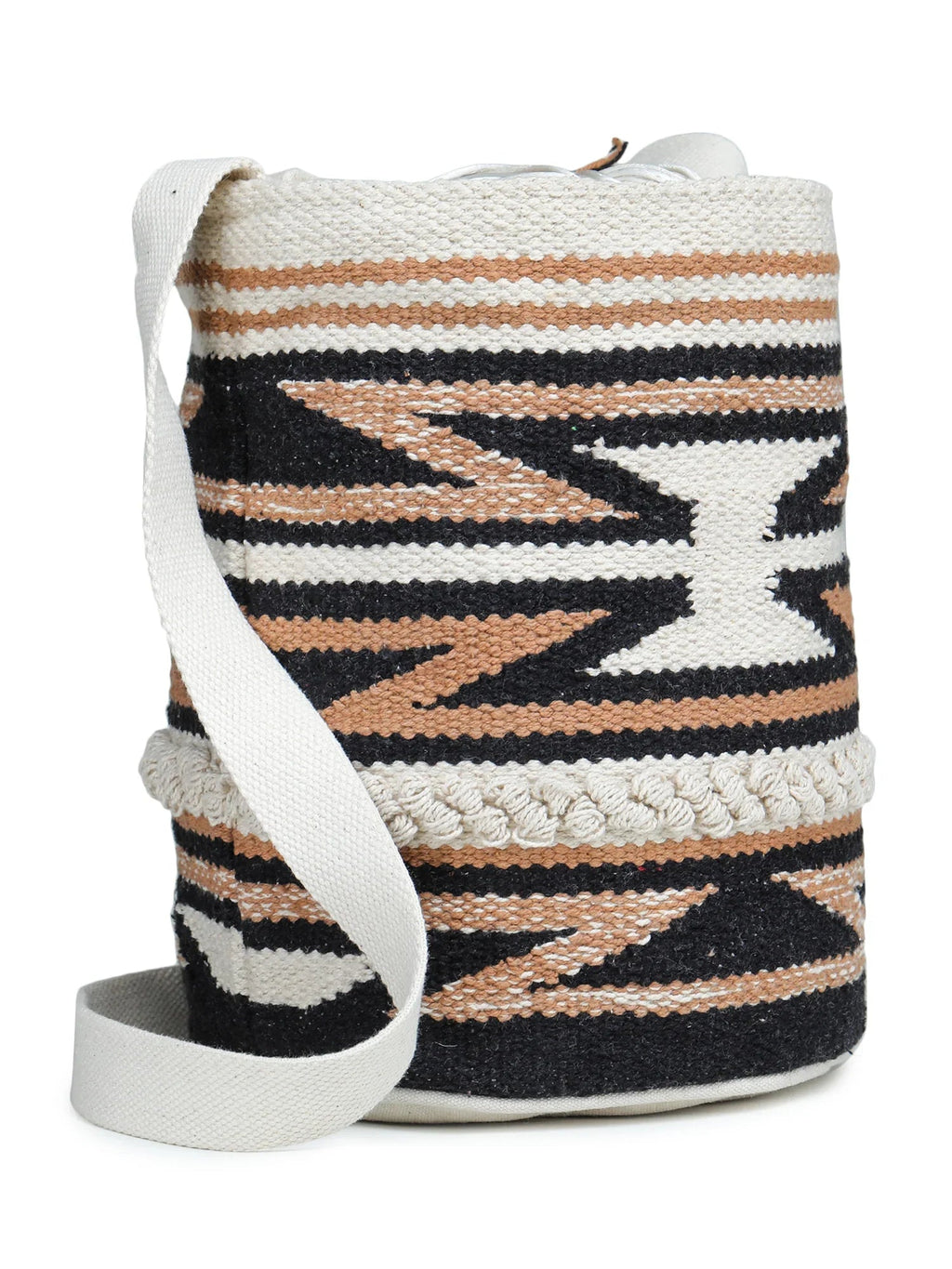 White Orange Tasseled Hand Woven Tote Bag - SanskrutiHomes 