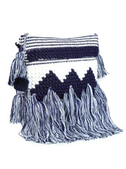 Blue-white tassle Hand Woven Tote Bag - SanskrutiHomes 