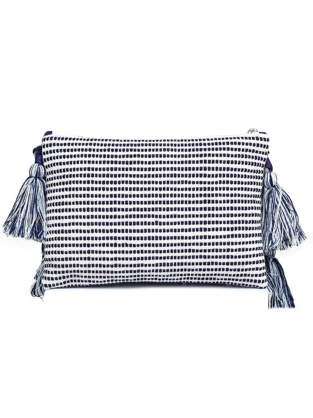 Blue-white tassle Hand Woven Tote Bag - SanskrutiHomes 