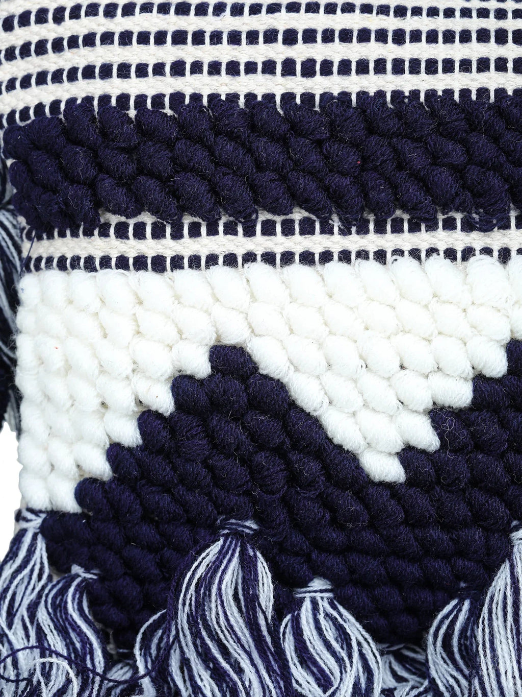 Blue-white tassle Hand Woven Tote Bag - SanskrutiHomes 