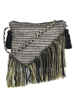 Green black tassel Hand Woven Tote Bag - SanskrutiHomes 