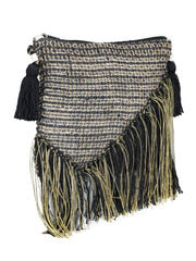 Green black tassel Hand Woven Tote Bag - SanskrutiHomes 