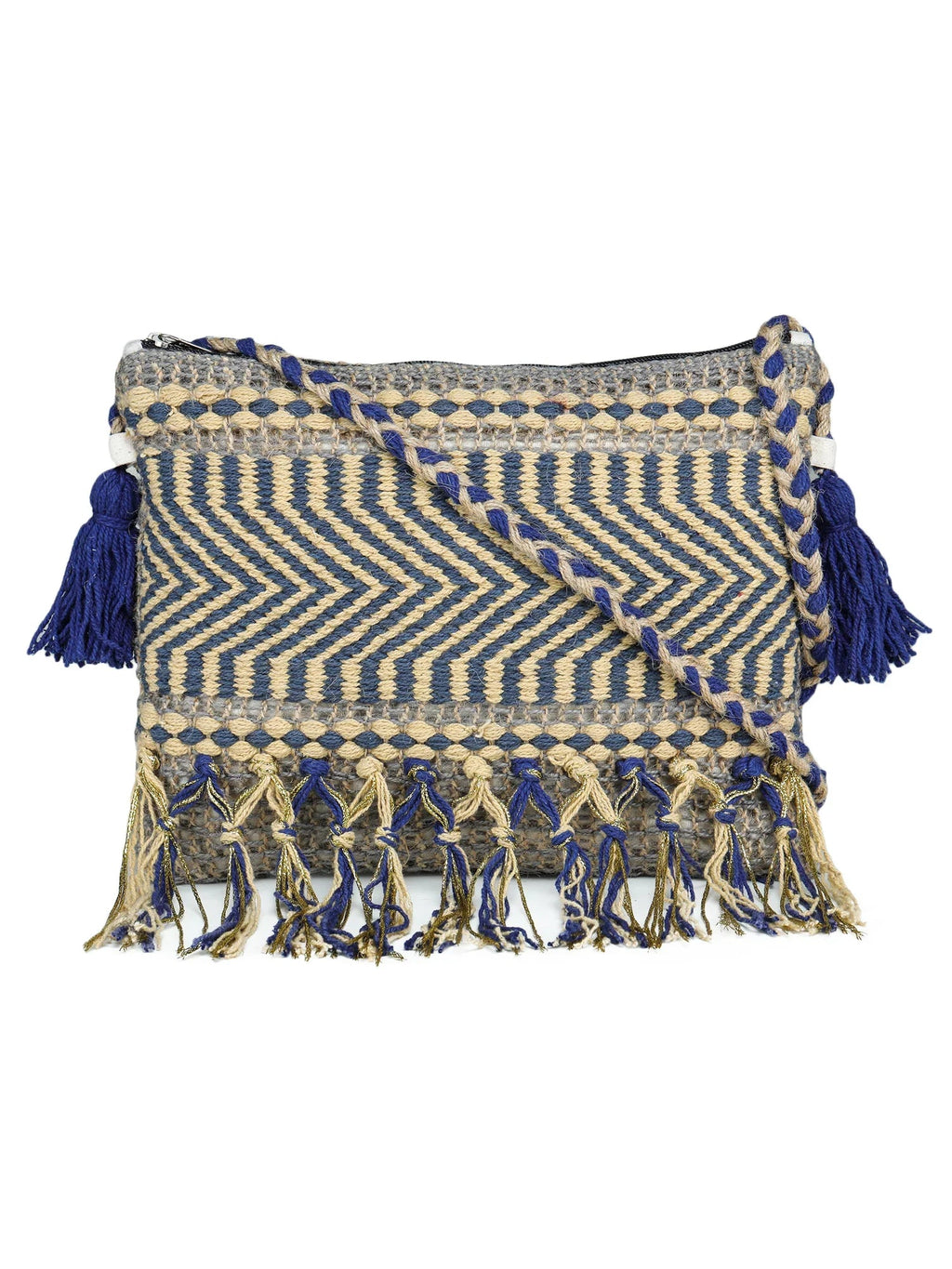 Multicolor tassel Hand Woven Tote Bag - SanskrutiHomes 