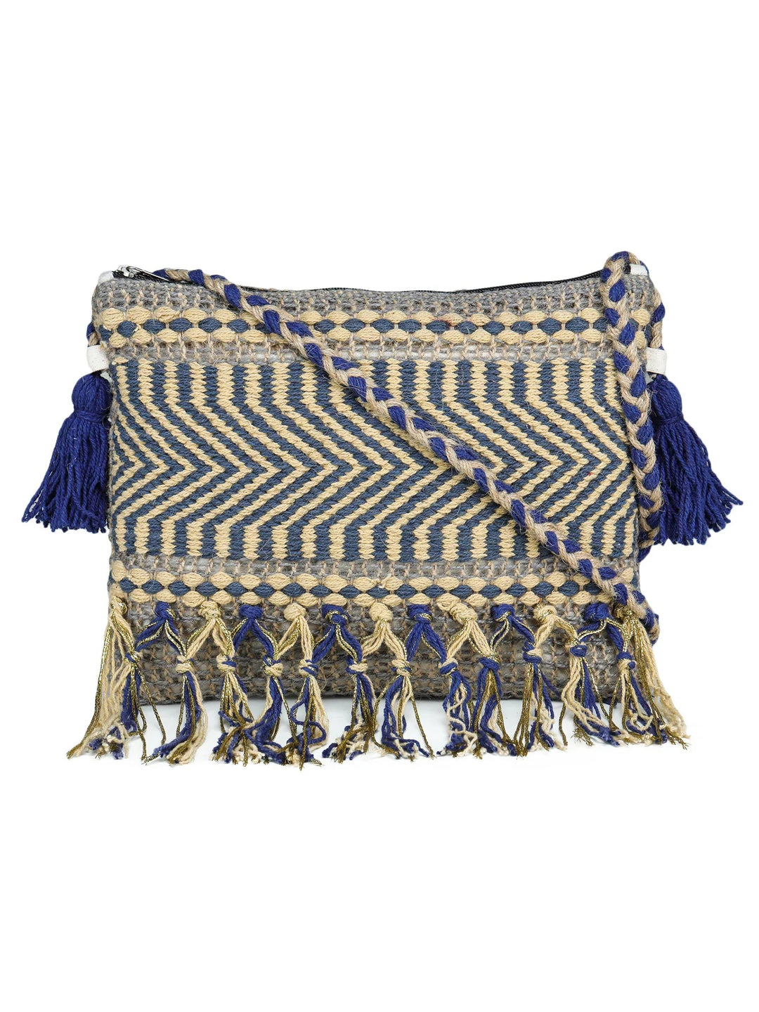 Multicolor tassel Hand Woven Tote Bag - SanskrutiHomes 