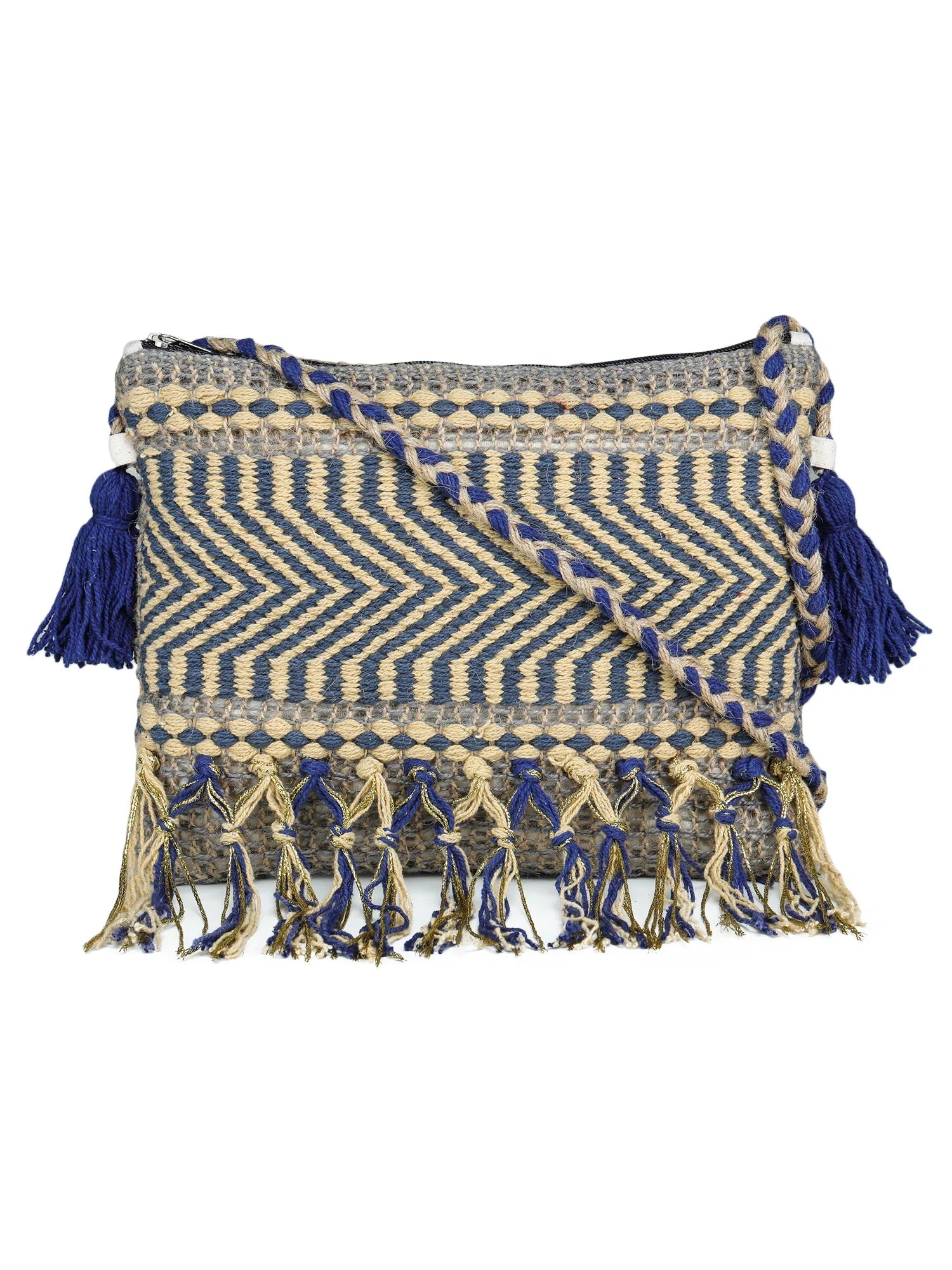Multicolor tassel Hand Woven Tote Bag - SanskrutiHomes 
